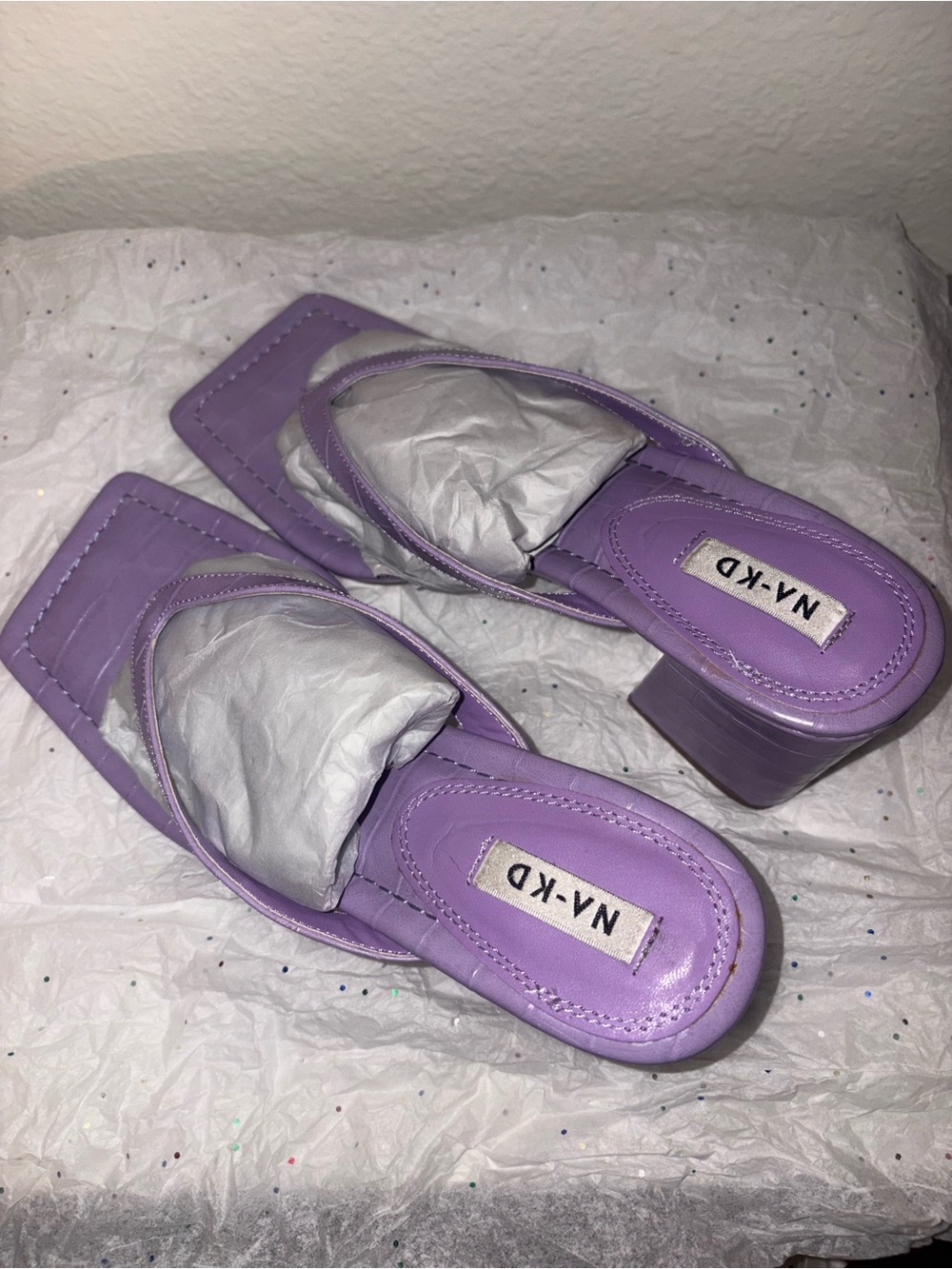 NA-KD Lavender Thong Strap Block Heels